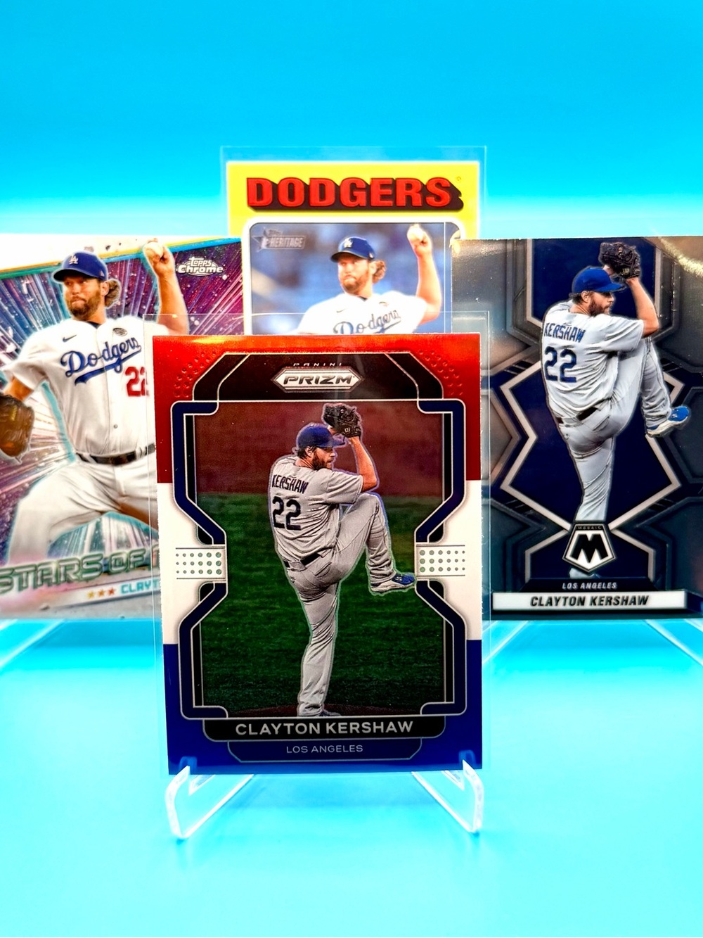 🔥Clayton Kershaw Lot! Red White & Blue Prizm + Topps Chrome Refractor! Dodgers!
